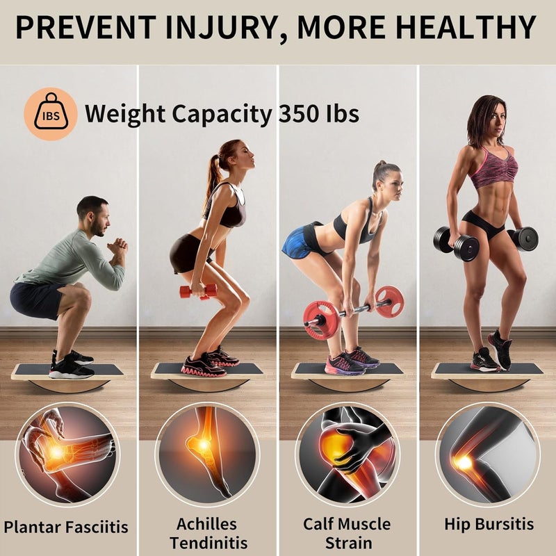 Juoe Balance Board Wobble Board for Adults and Kids - Anti-Slip 350LBS Balance Board for Physical Therapy,Balance Training,Posture Correction,Standing Desk Core Strength Wooden Balance Rocker Board - Image 4